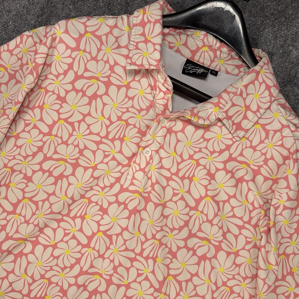 Sunday Swagger Performace Golf Stretch Polo XL Coral Yellow Floral AOP